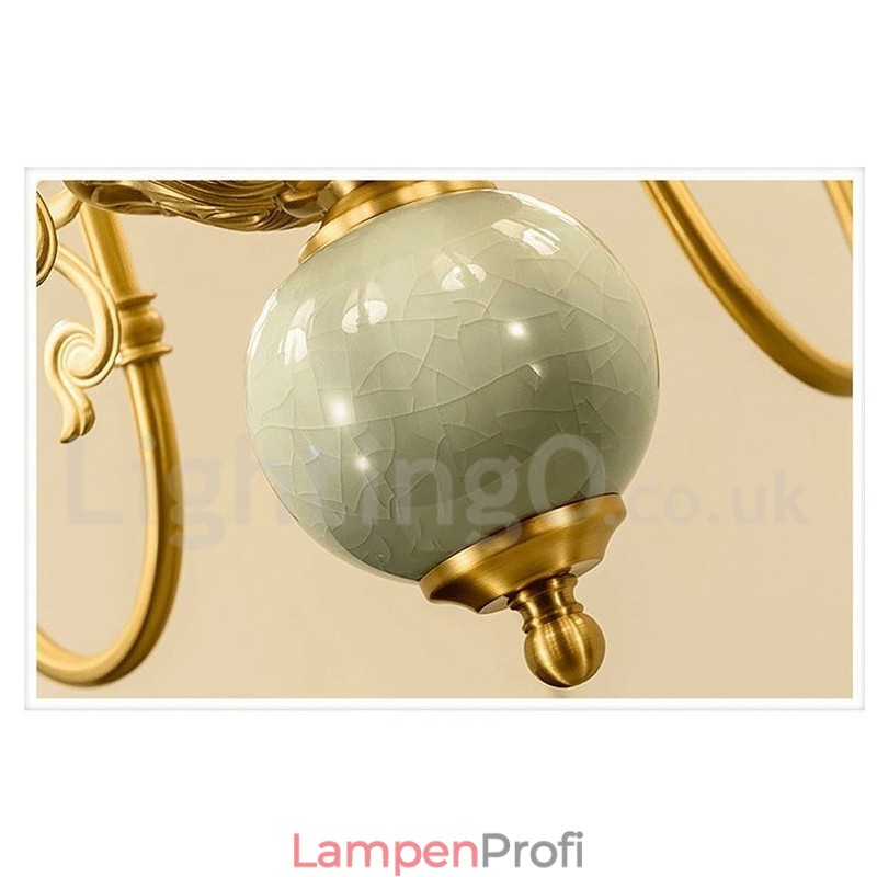 Luxuriöser rustikaler Retro-Vintage-Keramik-Pendelleuchter aus reinem Messing mit Stoffschirmen