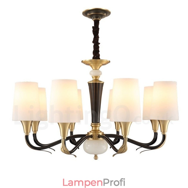 Luxuriöser rustikaler Retro-Kerzenleuchter aus reinem Messing im Vintage-Stil mit Steinanhänger und Glasschirmen