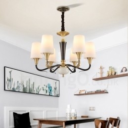 Luxuriöser rustikaler Retro-Kerzenleuchter aus reinem Messing im Vintage-Stil mit Steinanhänger und Glasschirmen