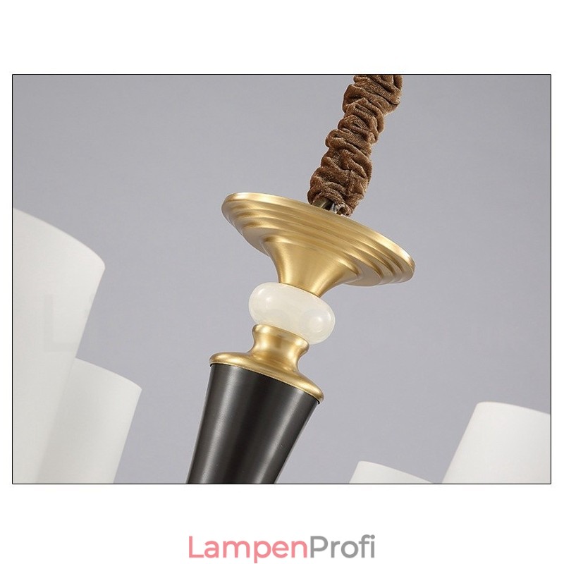 Luxuriöser rustikaler Retro-Kerzenleuchter aus reinem Messing im Vintage-Stil mit Steinanhänger und Glasschirmen