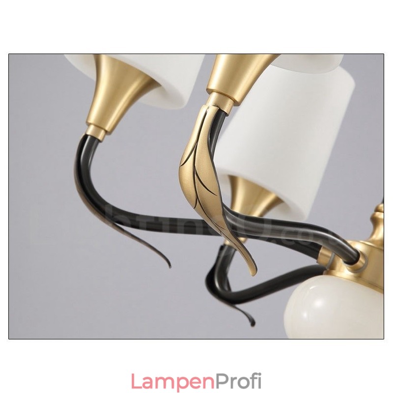 Luxuriöser rustikaler Retro-Kerzenleuchter aus reinem Messing im Vintage-Stil mit Steinanhänger und Glasschirmen