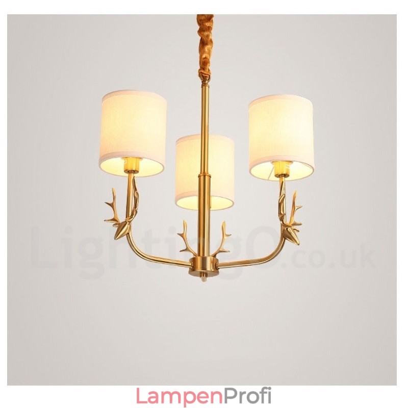 Luxuriöser rustikaler Retro-Vintage-Kerzenleuchter aus reinem Messing mit Stoffschirmen