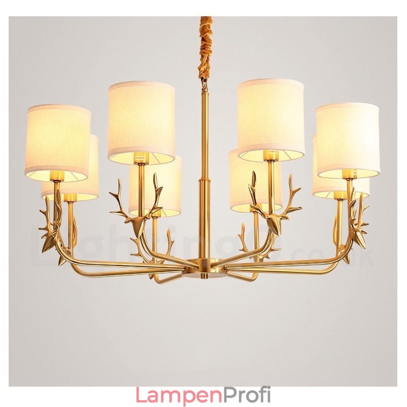 Luxuriöser rustikaler Retro-Vintage-Kerzenleuchter aus reinem Messing mit Stoffschirmen