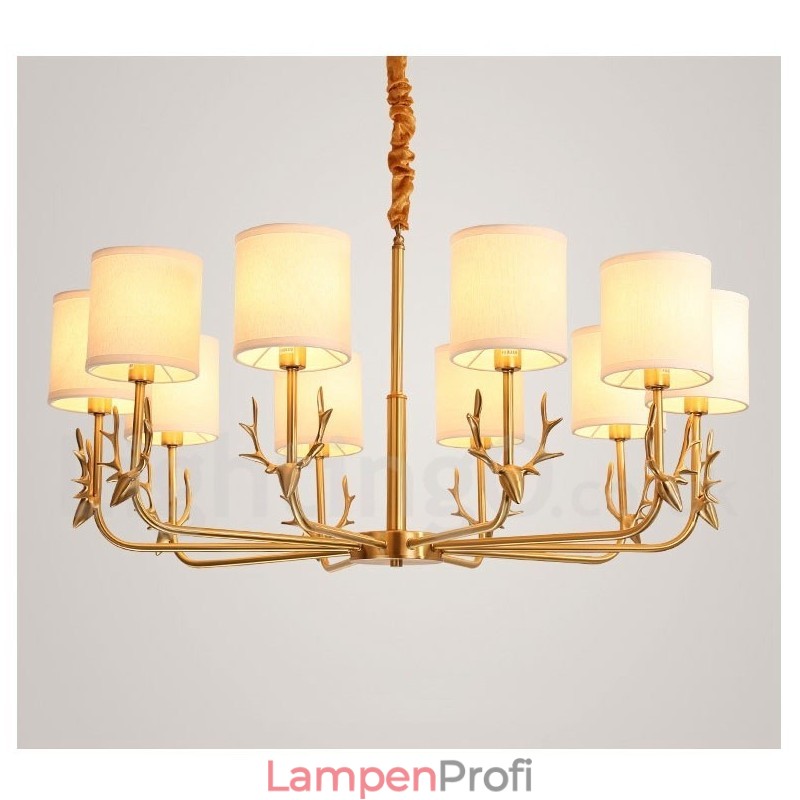 Luxuriöser rustikaler Retro-Vintage-Kerzenleuchter aus reinem Messing mit Stoffschirmen
