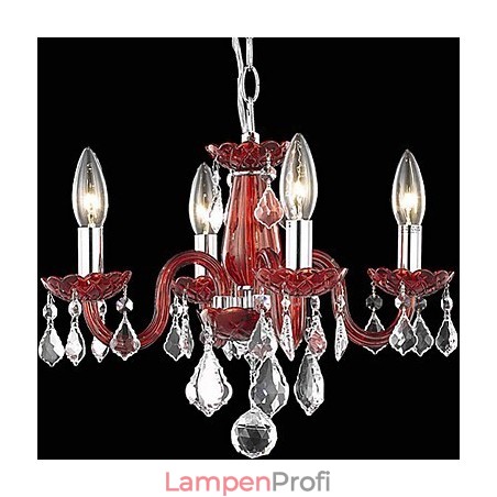 Kristall-Kronleuchter mit Kerzenlicht und 4 Lichtern in Rot Kristall-Kronleuchter mit Kerzenlicht und 4 Lichtern in Rot