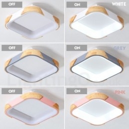 Dimmbare mehrfarbige quadratische Deckenleuchte aus Holz mit Acrylschirm, Deckenlampe im nordischen Stil