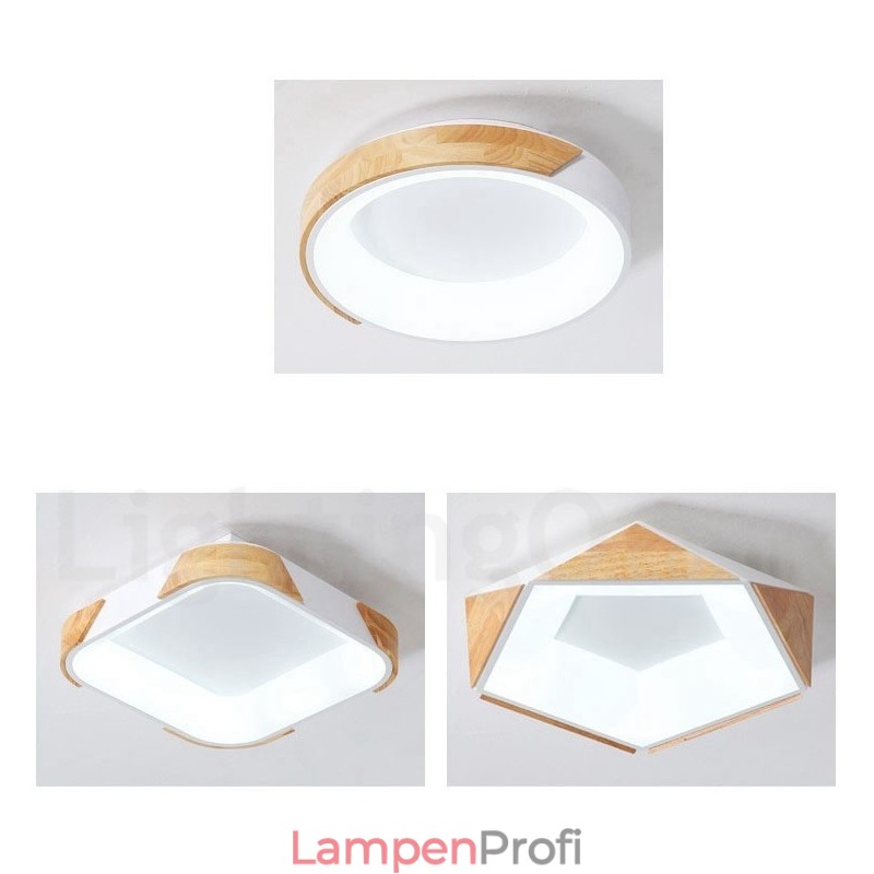Dimmbare mehrfarbige quadratische Deckenleuchte aus Holz mit Acrylschirm, Deckenlampe im nordischen Stil