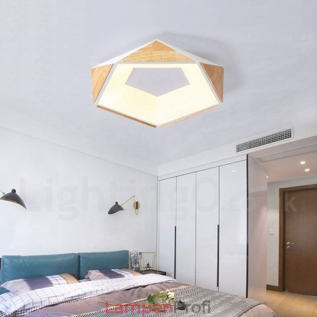 Dimmbare mehrfarbige Deckenleuchte aus fünfeckigem Holz mit Acrylschirm, Deckenlampe im nordischen Stil Dimmbare mehrfarbige Deckenleuchte aus fünfeckigem Holz mit Acrylschirm, Deckenlampe im nordischen Stil
