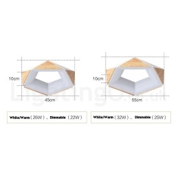 Dimmbare mehrfarbige Deckenleuchte aus fünfeckigem Holz mit Acrylschirm, Deckenlampe im nordischen Stil