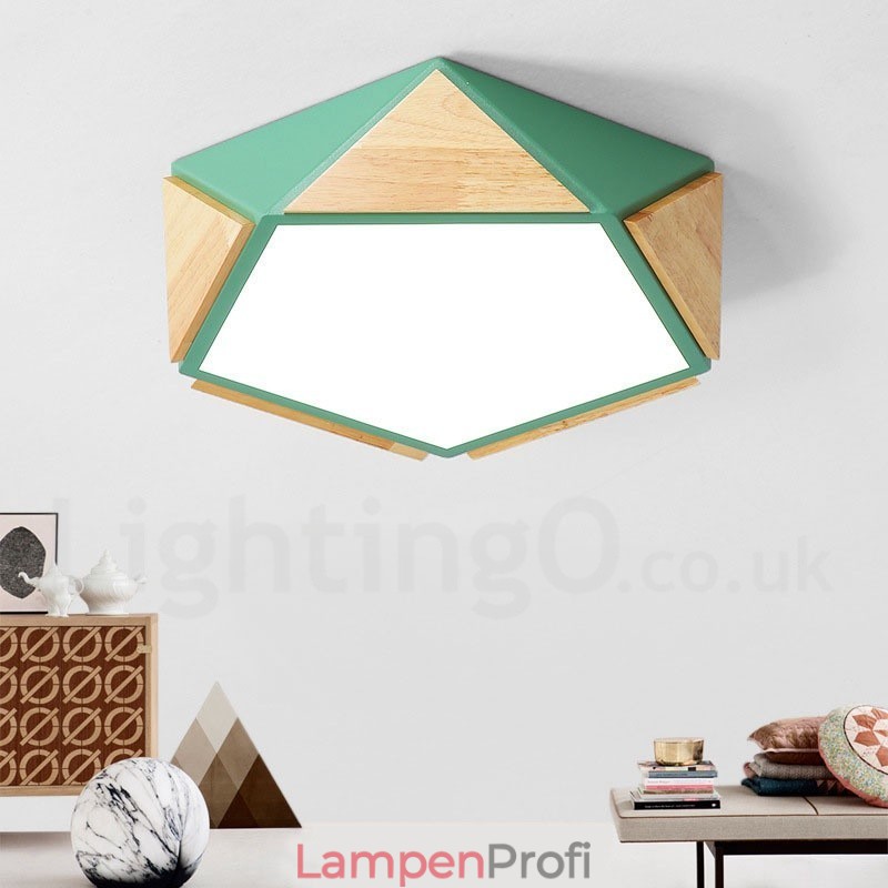 Dimmbare Macaron Multi Farben Holz Deckenleuchte mit Acrylschirm Deckenlampe Nordischer Stil