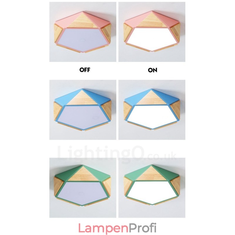 Dimmbare Macaron Multi Farben Holz Deckenleuchte mit Acrylschirm Deckenlampe Nordischer Stil