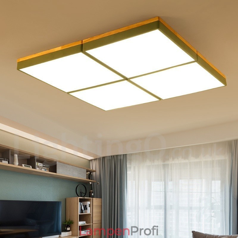Große, quadratische, dimmbare Macaron-Deckenleuchte aus ultradünnem Holz in mehreren Farben mit Acrylschirm, Deckenlampe im nordischen Stil