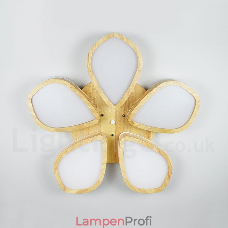 Deckenleuchte mit Blütenblatt-Design aus Holz mit Acrylschirm, Deckenlampe im nordischen Stil