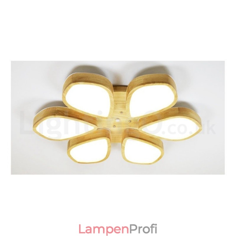 Deckenleuchte mit Blütenblatt-Design aus Holz mit Acrylschirm, Deckenlampe im nordischen Stil