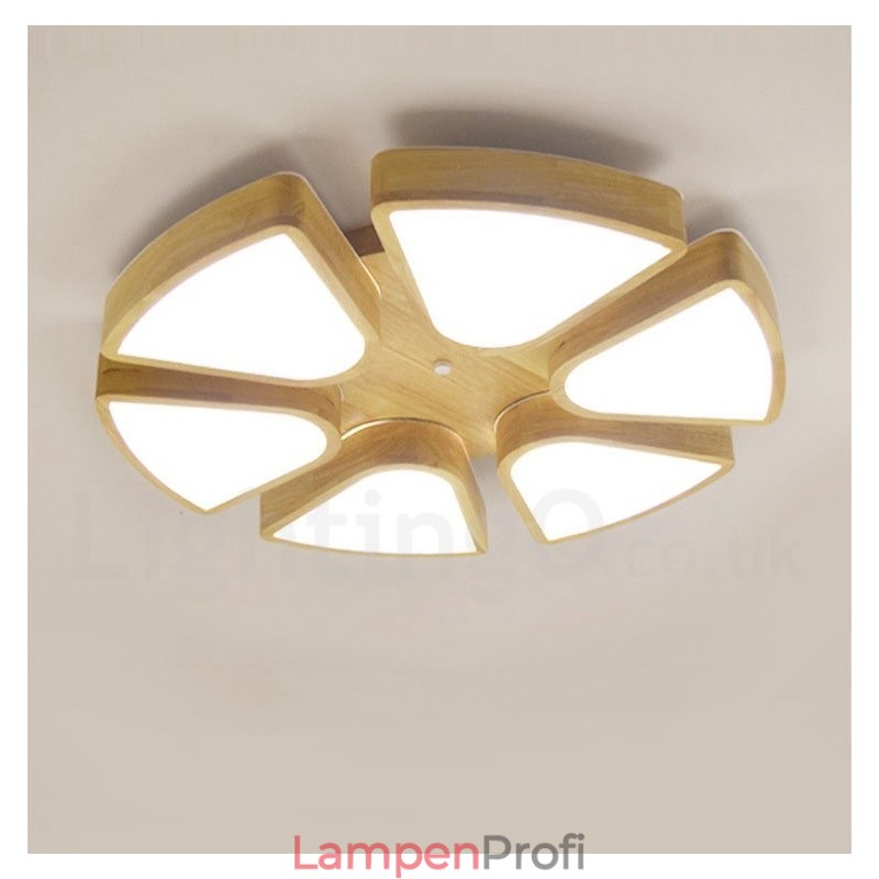Deckenleuchte mit Blütenblatt-Design aus Holz mit Acrylschirm, Deckenlampe im nordischen Stil