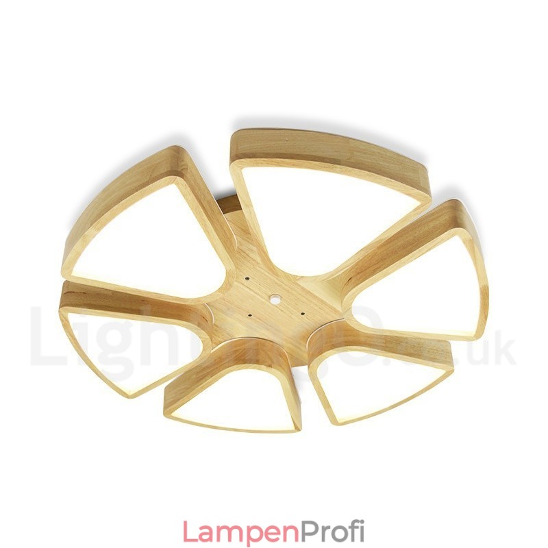 Deckenleuchte mit Blütenblatt-Design aus Holz mit Acrylschirm, Deckenlampe im nordischen Stil