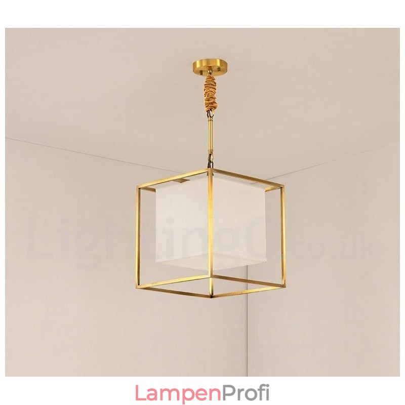 Hängeleuchte aus reinem Messing, schlicht, rustikal, Retro, Vintage, Messing, mit Stoffschirm