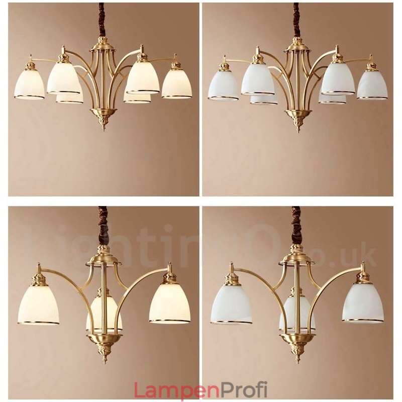 Großer luxuriöser rustikaler Retro-Vintage-Kronleuchter aus reinem Messing mit Glasschirmen
