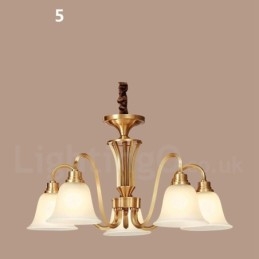 Großer luxuriöser rustikaler Retro-Vintage-Kronleuchter aus reinem Messing mit Glasschirmen