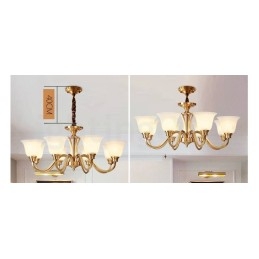 Großer luxuriöser rustikaler Retro-Vintage-Kronleuchter aus reinem Messing mit Glasschirmen