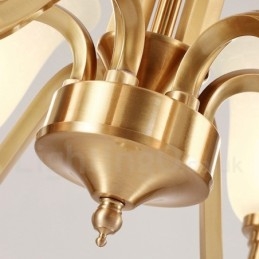 Großer luxuriöser rustikaler Retro-Vintage-Kronleuchter aus reinem Messing mit Glasschirmen