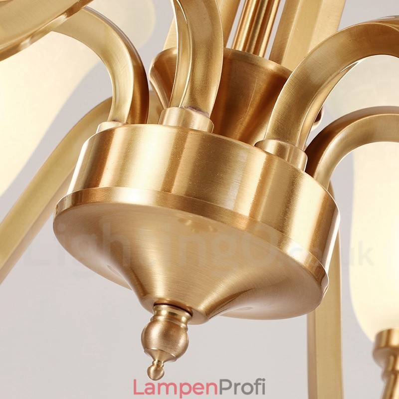 Großer luxuriöser rustikaler Retro-Vintage-Kronleuchter aus reinem Messing mit Glasschirmen