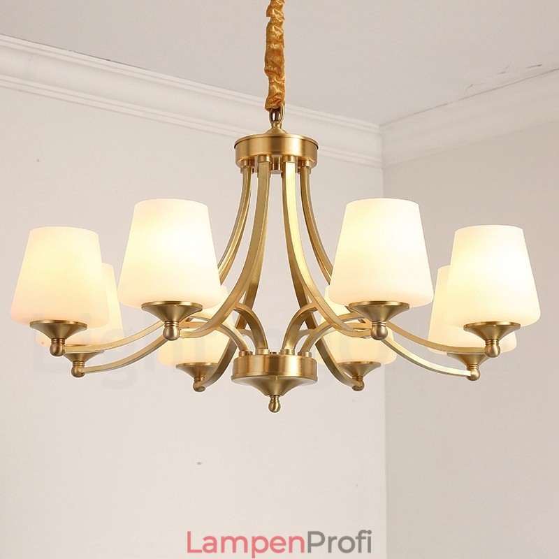 Großer luxuriöser rustikaler Retro-Vintage-Kronleuchter aus reinem Messing mit Glasschirmen