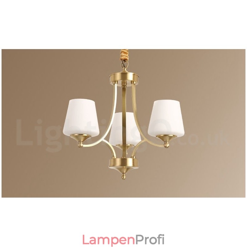 Großer luxuriöser rustikaler Retro-Vintage-Kronleuchter aus reinem Messing mit Glasschirmen