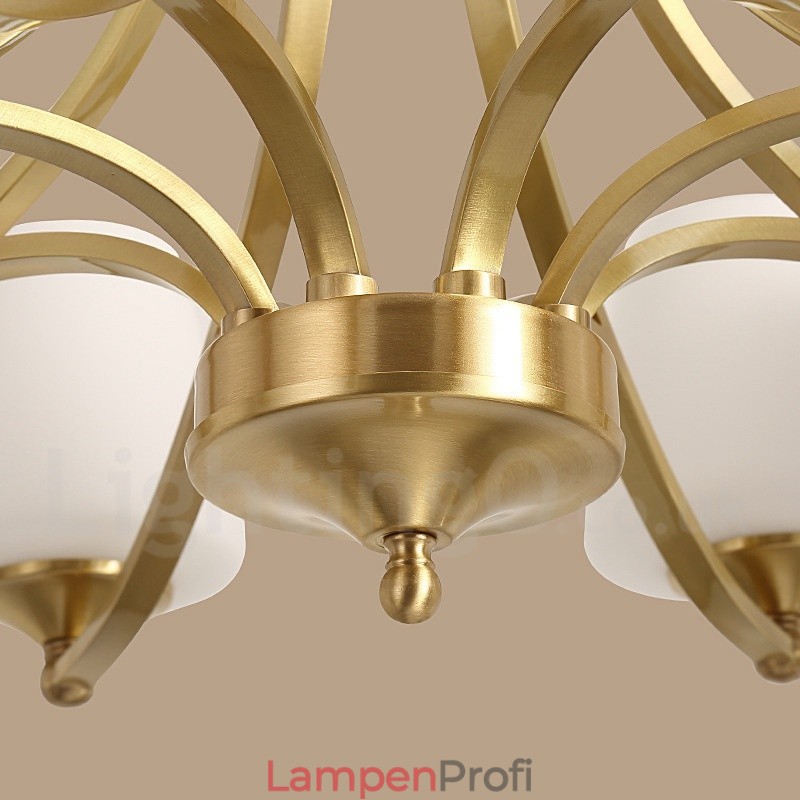 Großer luxuriöser rustikaler Retro-Vintage-Kronleuchter aus reinem Messing mit Glasschirmen