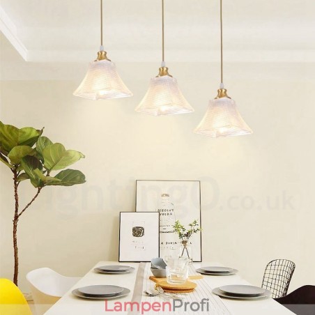 Hängeleuchte im rustikalen Lodge-Stil aus reinem Messing mit Glasschirm