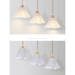 Hängeleuchte im rustikalen Lodge-Stil aus reinem Messing mit Glasschirm