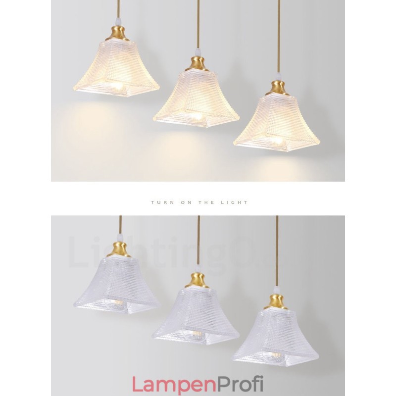 Hängeleuchte im rustikalen Lodge-Stil aus reinem Messing mit Glasschirm