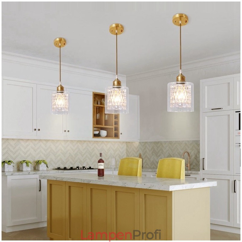 Hängeleuchte im rustikalen Lodge-Stil aus reinem Messing mit Glasschirm