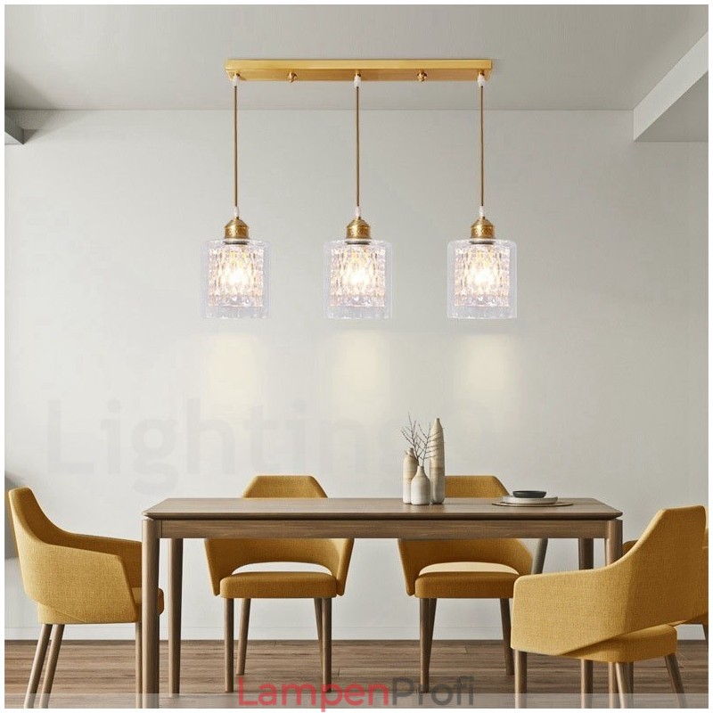 Hängeleuchte im rustikalen Lodge-Stil aus reinem Messing mit Glasschirm