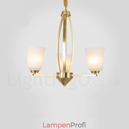 3-flammiger Kronleuchter aus reinem Messing, groß, luxuriös, rustikal, Retro-Vintage-Messing, mit Glasschirmen 3-flammiger Kronleuchter aus reinem Messing, groß, luxuriös, rustikal, Retro-Vintage-Messing, mit Glasschirmen