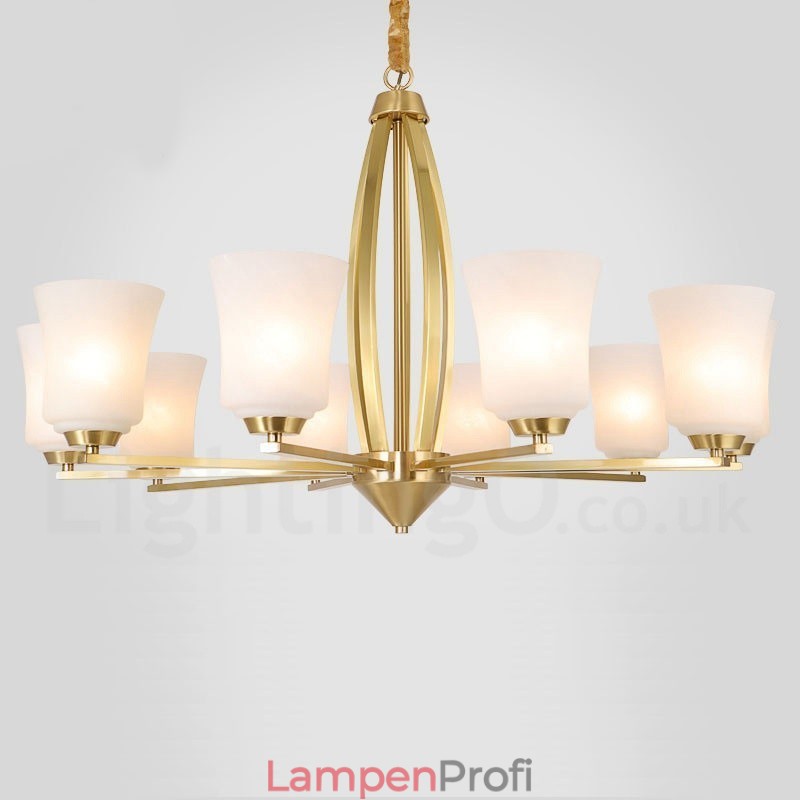 Retro Vintage Kronleuchter aus Messing mit Glasschirmen