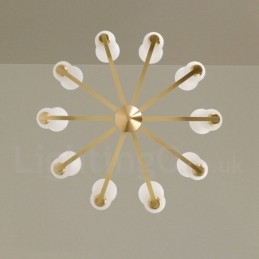 Retro Vintage Kronleuchter aus Messing mit Glasschirmen