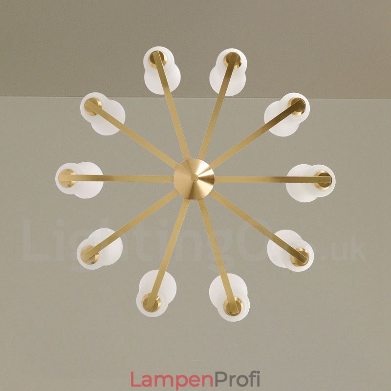 Retro Vintage Kronleuchter aus Messing mit Glasschirmen