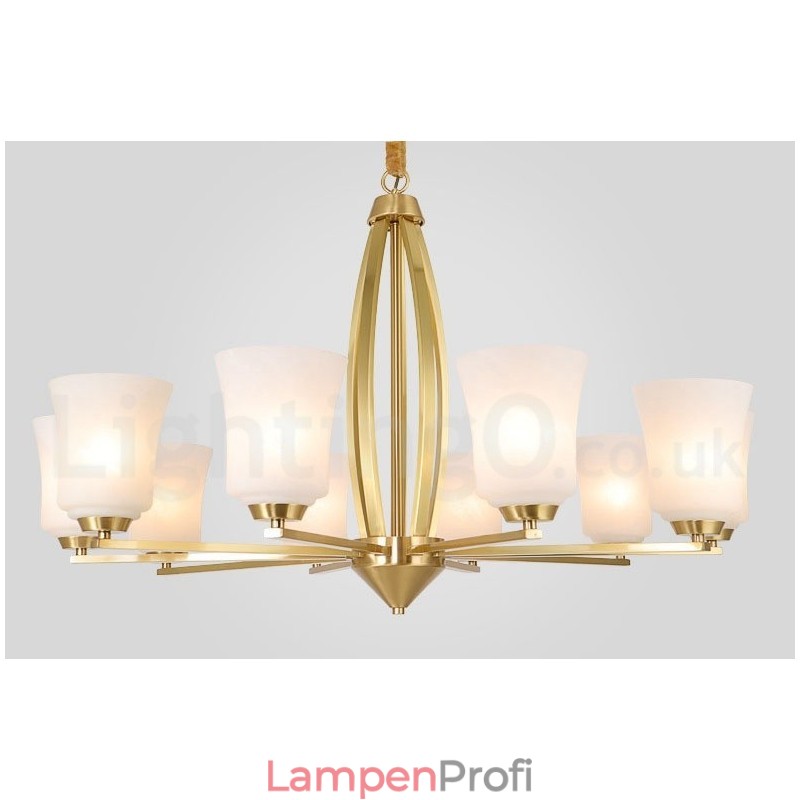 Retro Vintage Kronleuchter aus Messing mit Glasschirmen