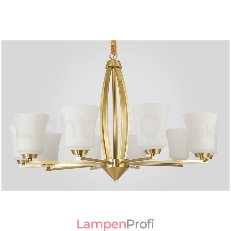 Retro Vintage Kronleuchter aus Messing mit Glasschirmen