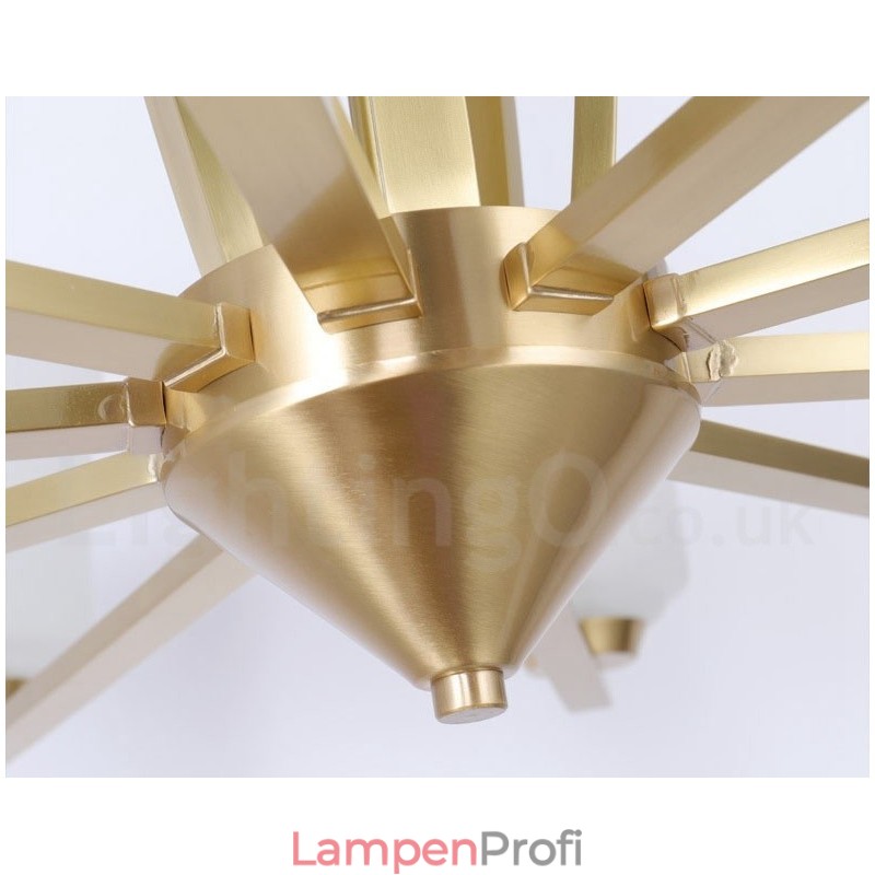 Retro Vintage Kronleuchter aus Messing mit Glasschirmen