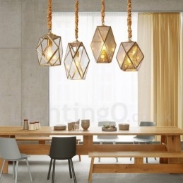 Hängeleuchte im rustikalen Lodge-Stil aus reinem Messing mit Glasschirm
