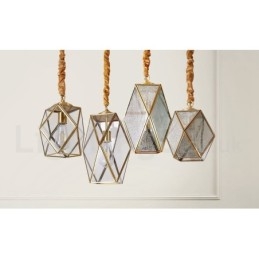 Hängeleuchte im rustikalen Lodge-Stil aus reinem Messing mit Glasschirm