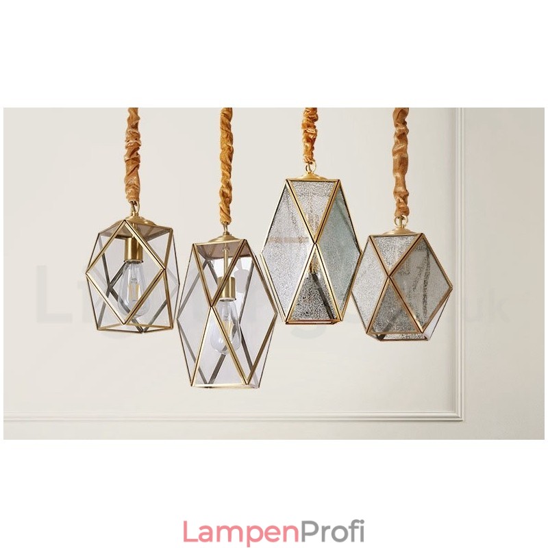 Hängeleuchte im rustikalen Lodge-Stil aus reinem Messing mit Glasschirm