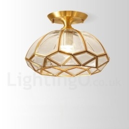 Deckenleuchte im rustikalen Lodge-Stil aus reinem Messing im nordischen Stil mit Glasschirm