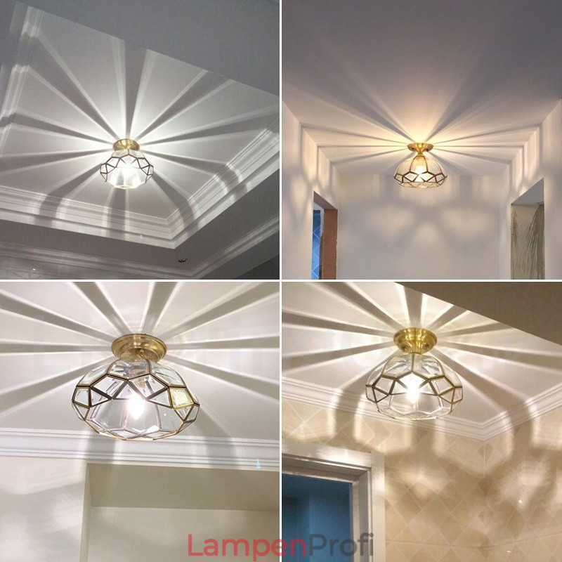 Deckenleuchte im rustikalen Lodge-Stil aus reinem Messing im nordischen Stil mit Glasschirm