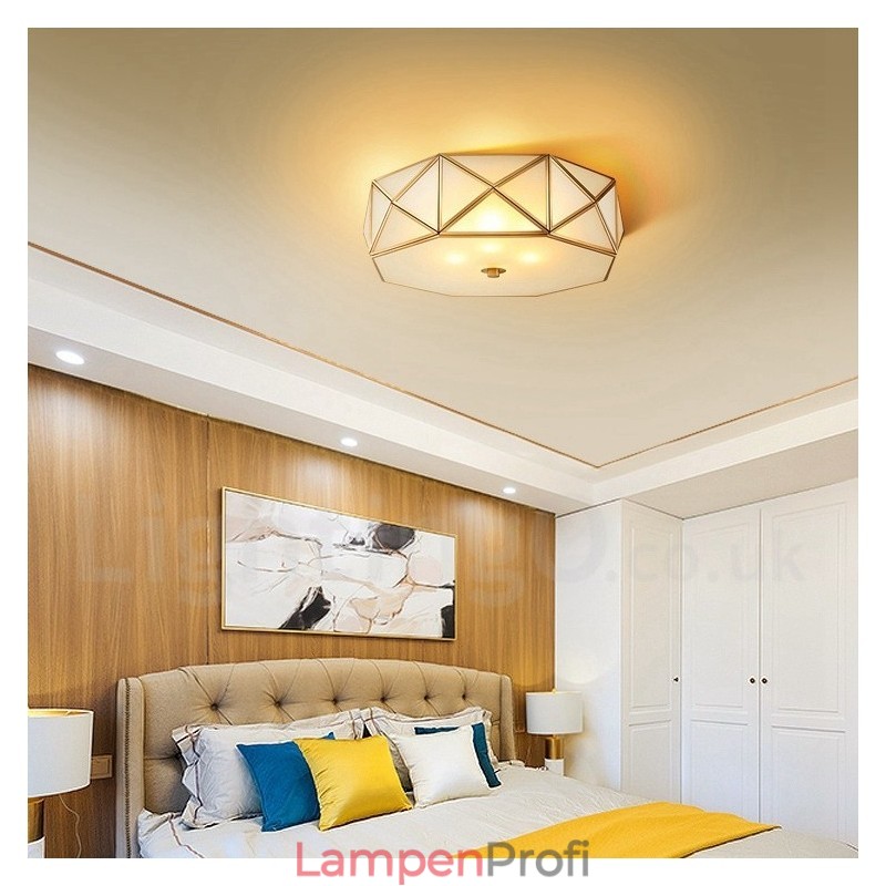 Deckenleuchte im rustikalen Lodge-Stil aus reinem Messing im nordischen Stil mit Glasschirm