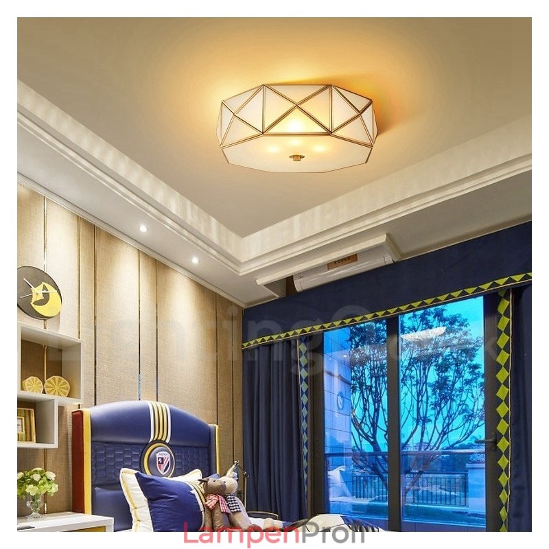 Deckenleuchte im rustikalen Lodge-Stil aus reinem Messing im nordischen Stil mit Glasschirm