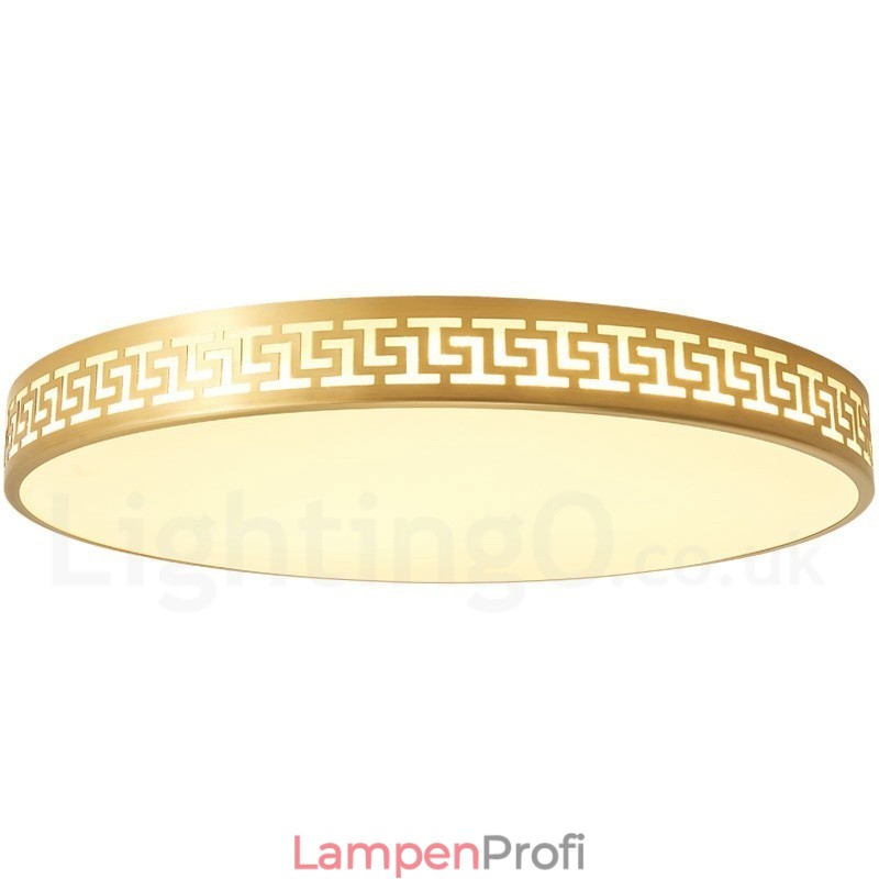 Runde, moderne Deckenleuchte im nordischen Stil aus reinem Messing mit Acrylschirm