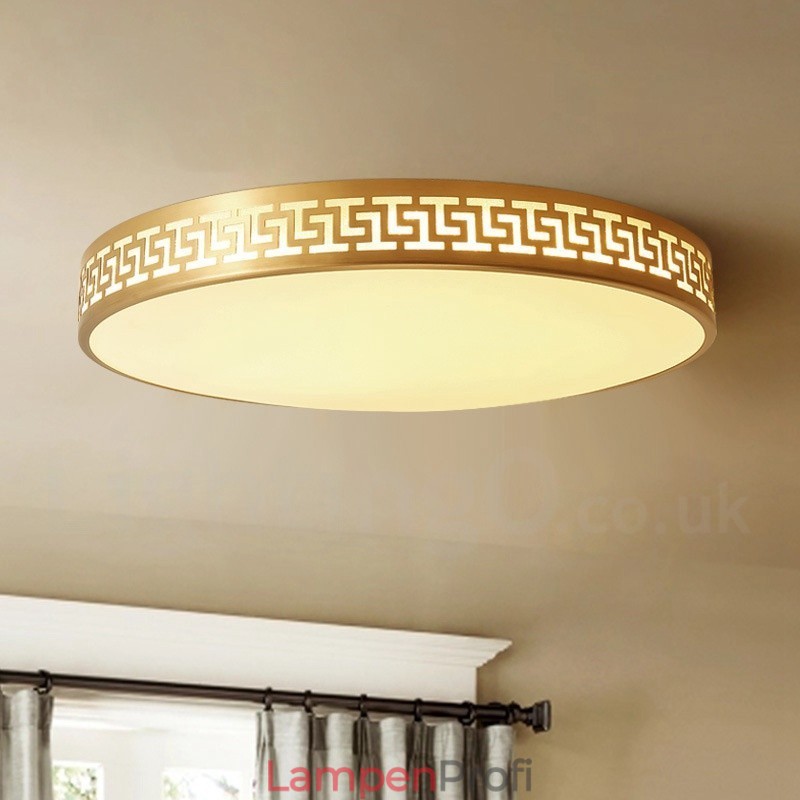 Runde, moderne Deckenleuchte im nordischen Stil aus reinem Messing mit Acrylschirm